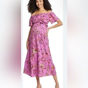 Isabel Maternity by Ingrid & Isabel Violet Floral Off-Shoulder Midi Dress XL NWT